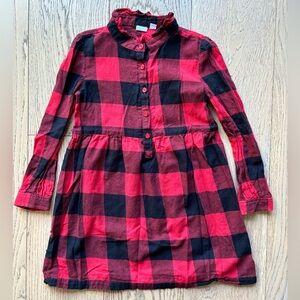 GAP Kids Girls Red Black Plaid Dress w/ Ruffle Collar and Button Front Size 6-7
